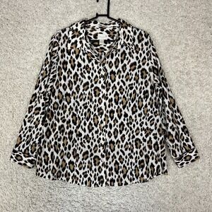 Chicos 3 Leopard Print Shirt Womens XL Black Brown Mob Wife Career Office Preppy